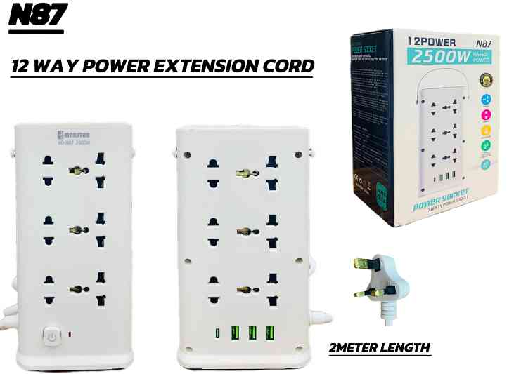 12 Way Power Extension Cord - 2 Meter